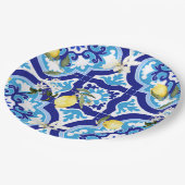 タイル地中海の，青タイル，レモン。 ペーパープレート (アングル)