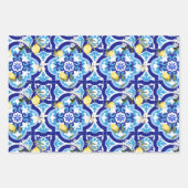 タイル地中海の，青タイル，レモン。 ラッピングペーパーシート (正面3)
