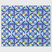 タイル地中海の，青タイル，レモン。 ラッピングペーパー (フラット)