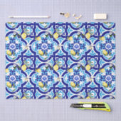 タイル地中海の，青タイル，レモン。 薄葉紙 (クラフト)