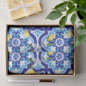 タイル地中海の，青タイル，レモン。 薄葉紙 (ギフト)