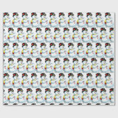 タイル張りのビンテージクリスマス雪だるま ラッピングペーパー (フラット)