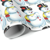 タイル張りのビンテージクリスマス雪だるま ラッピングペーパー (ロールコーナー)