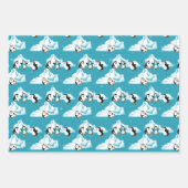 タイル張りのペンギンのクリスマス花模様パターン ラッピングペーパーシート (正面)