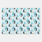 タイル張りのペンギンのクリスマス花模様パターン ラッピングペーパーシート (正面3)