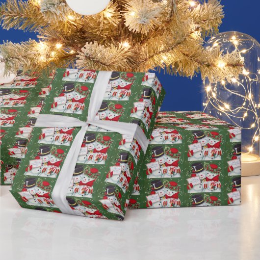 タイル張りの古風なクリスマス・スノーカップル ラッピングペーパー (クリスマス)