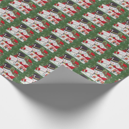 タイル張りの古風なクリスマス・スノーカップル ラッピングペーパー (角)
