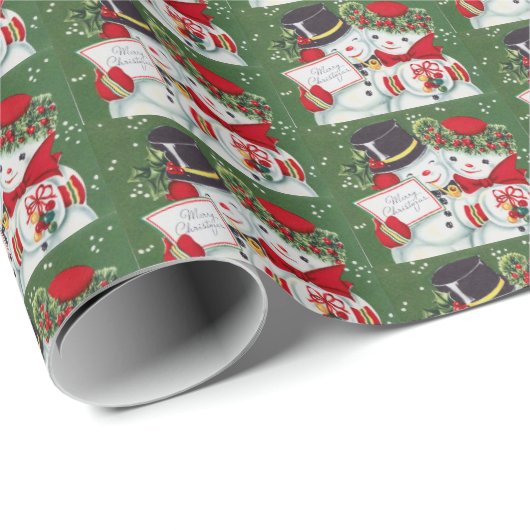 タイル張りの古風なクリスマス・スノーカップル ラッピングペーパー (ロールコーナー)