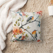 タイル張りの水彩鳥パターン クッション (ブランケット)