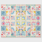 タイル張りの背景にオリエンタルオーナメント。ウォーターコル ラッピングペーパー (フラット)