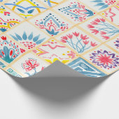 タイル張りの背景にオリエンタルオーナメント。ウォーターコル ラッピングペーパー (角)