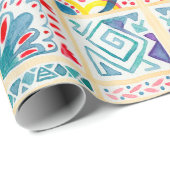 タイル張りの背景にオリエンタルオーナメント。ウォーターコル ラッピングペーパー (ロールコーナー)