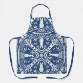タイル張りの青と白のバニーラビットパターン鳥かわいい エプロン (正面)