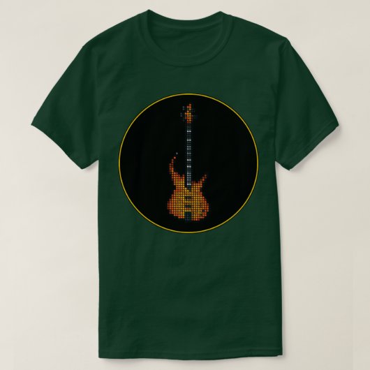 タイル張りピクセルバーニングファイアバスギター黒いCi Tシャツ (デザイン正面)