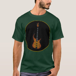 タイル張りピクセルバーニングファイアバスギター黒いCi Tシャツ