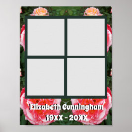 タイル張りピンクローズ写真4枚 ポスター