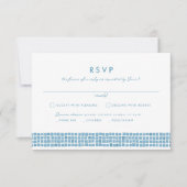 タイル枠ギリシャ語ブルーシンプルの宛先の結婚式 出欠カード (正面)