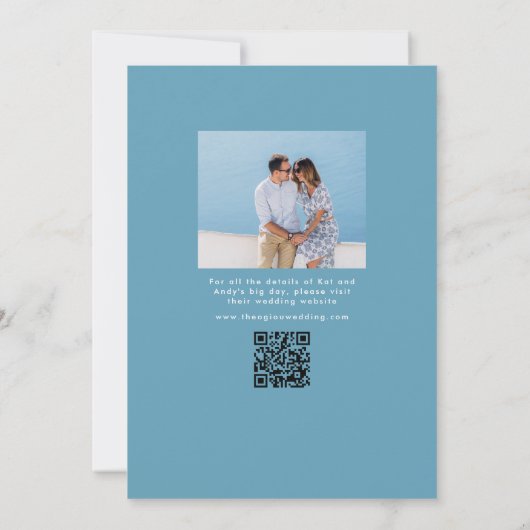 タイル枠シンプルのギリシャ語の青い写真の宛先 セーブザデート (裏面)