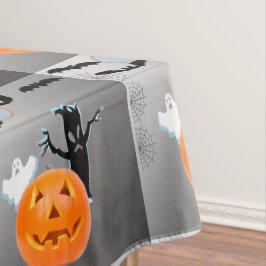 タイル状のゴーストパンプキンバットのハロウィンデザイン テーブルクロス