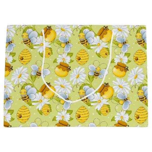 タイル状ハチミツ模様パーティー ラージペーパーバッグ (正面)