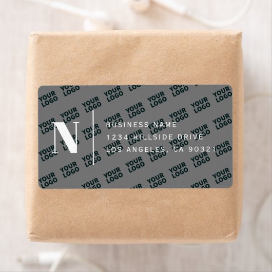 タイル状ロゴデザインモダングレー白差出人住所 ラベル (インサイチュ)