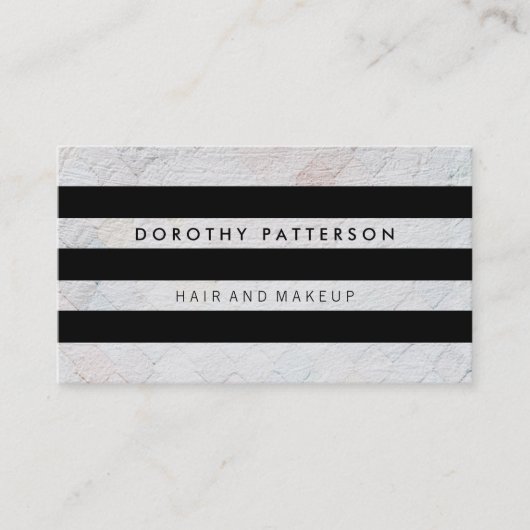 タイル白パターン/黒ストライプ色モダン 名刺 (正面)