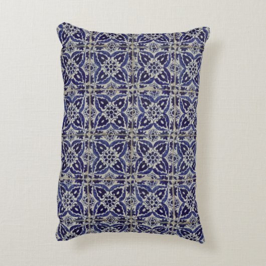 タイル素朴イタリアンアズレジョブルー幾何学模様 アクセントクッション (裏面(縦))