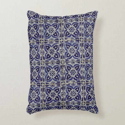 タイル素朴イタリアンアズレジョブルー幾何学模様 アクセントクッション (正面(垂直))