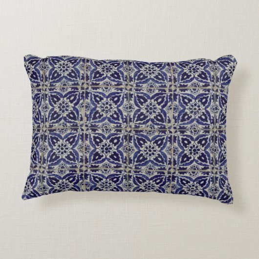 タイル素朴イタリアンアズレジョブルー幾何学模様 アクセントクッション (裏面)