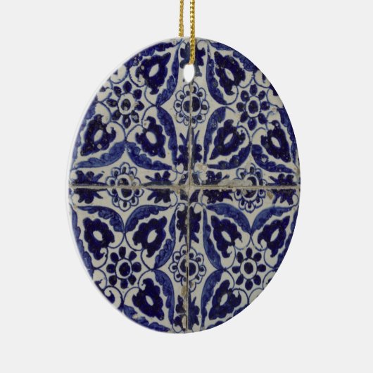 タイル素朴イタリアンアズレジョブルー幾何学模様 セラミックオーナメント (右)