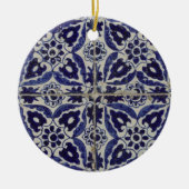 タイル素朴イタリアンアズレジョブルー幾何学模様 セラミックオーナメント (正面)