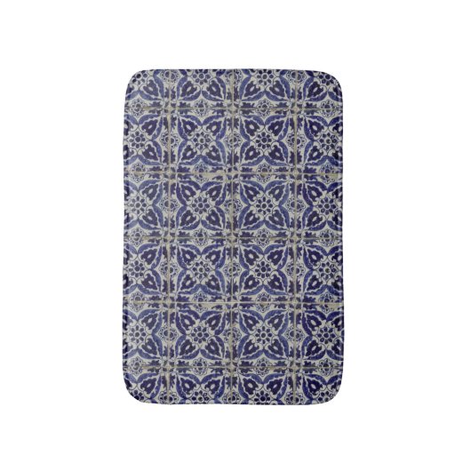 タイル素朴イタリアンアズレジョブルー幾何学模様 バスマット (正面縦)