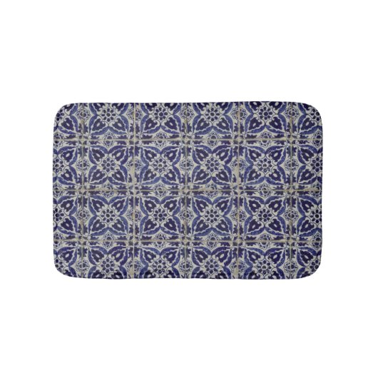 タイル素朴イタリアンアズレジョブルー幾何学模様 バスマット (正面)