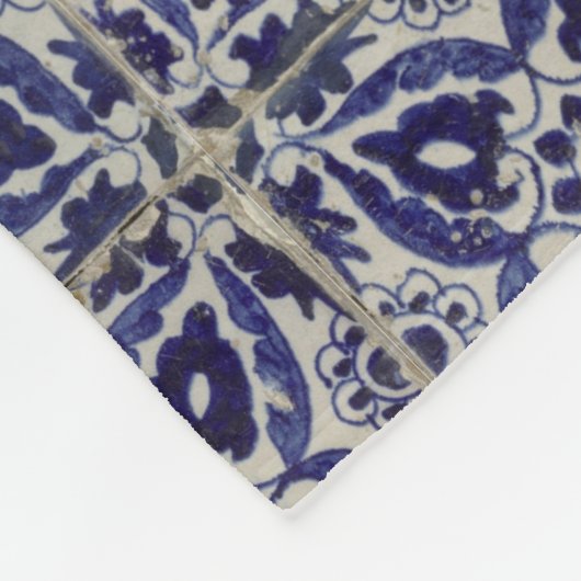 タイル素朴イタリアンアズレジョブルー幾何学模様 フリースブランケット (角)