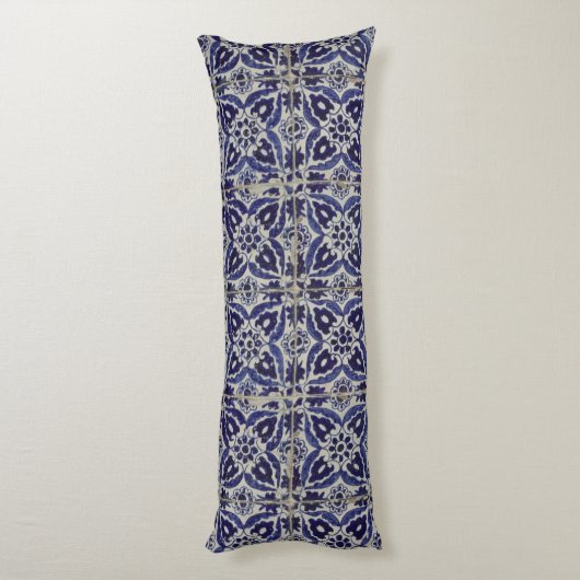 タイル素朴イタリアンアズレジョブルー幾何学模様 ボディピロー (裏面 (縦))