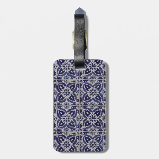 タイル素朴イタリアンアズレジョブルー幾何学模様 ラゲッジタグ (裏面縦)