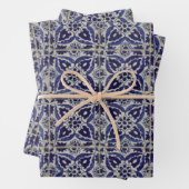 タイル素朴イタリアンアズレジョブルー幾何学模様 ラッピングペーパーシート (インサイチュ)