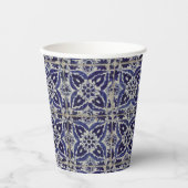 タイル素朴イタリアンアズレジョブルー幾何学模様 紙コップ (正面)