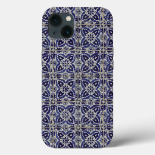 タイル素朴イタリアンアズレジョブルー幾何学模様 iPhone 13ケース