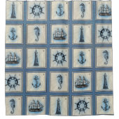 タイル航海の |ブルーライトハウスいかり船車 シャワーカーテン (正面)