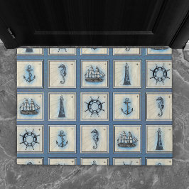 タイル航海の |ブルーライトハウスいかり船車 ドアマット