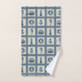 タイル航海の |ブルーライトハウスいかり船車 バスタオルセット (ハンドタオル)