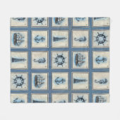 タイル航海の |ブルーライトハウスいかり船車 フリースブランケット (正面(横))