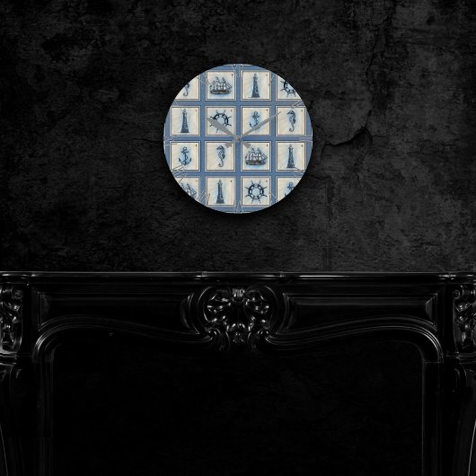 タイル航海の |ブルーライトハウスいかり船車 ラウンド壁時計