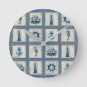 タイル航海の |ブルーライトハウスいかり船車 ラウンド壁時計 (正面)