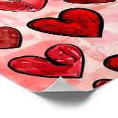 タイル赤いハートパターン ポスター (角)