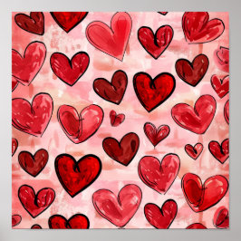 タイル赤いハートパターン ポスター