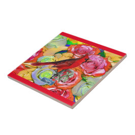 タイル赤(（鳥）ショウジョウコウカンチョウバラ) RFPMDesigns ©️ 2024 タイル