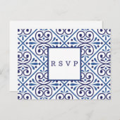 タイル·インスペインのジゴ·ネービー結婚式RSVP MEAL CHOICE インビテーションポストカード (正面/裏面)