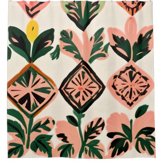 タイル&ボタニカル シャワーカーテン (正面)